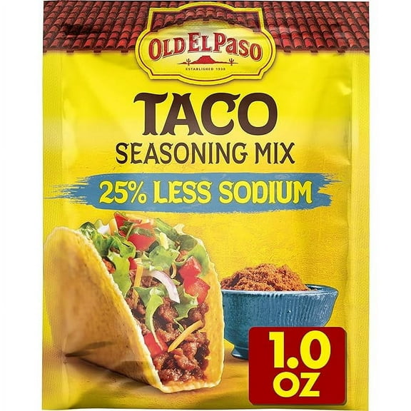 Pack of 2 Old El Paso Taco Seasoning, 25% Less Sodium, 1 oz.