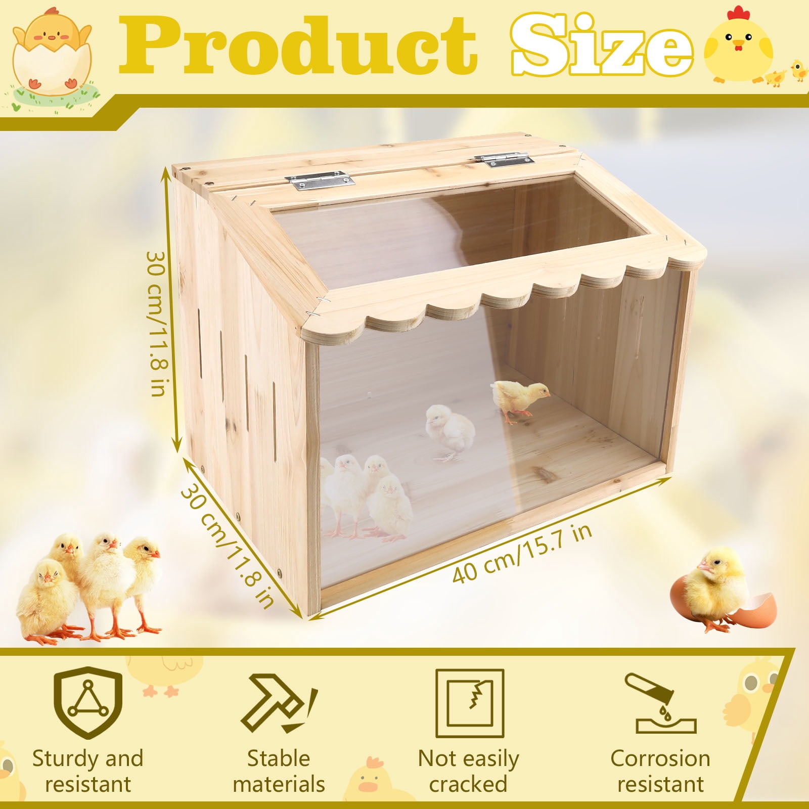 Chicken Brooder Box, Large Wooden Brooder Box for Chicks, Chick Brooder Baby Chicken Supplies, Animal Playpen with Top for Chickens, Ducks, Quails, Hamsters