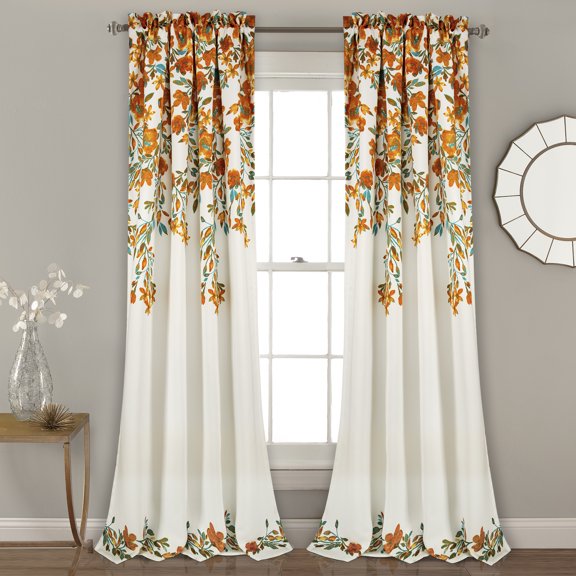 Lush Decor Tanisha Room Darkening Window Curtain Panels Tangerine/Turquoise 52X95 2 Set