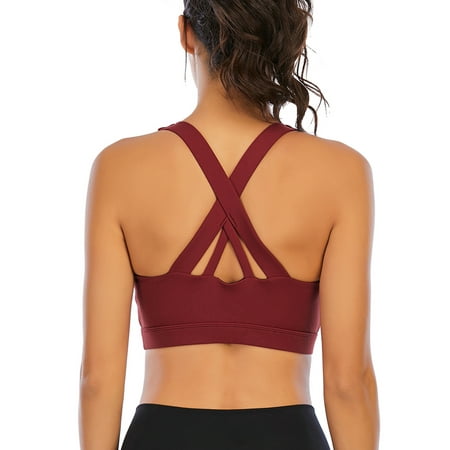 

FUTATA Women s Cross Strap Padded Lace Up Sports Bra Sports Underwear Medium Support Yoga Bra With Detachable Cups For Running Yoga Fitness Workouts