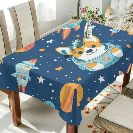 

WOBOGO Corgi Rocket Element Pattern Square Tablecloth 54×54in Polyester Fabric Tablecloth Washable Dust Resistant Wrinkle Resistant
