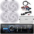 thumbnail image 1 of Marine/MotorSports Waterproof Digital Media USB AUX Bluetooth Stereo Receiver, 4 x Pyle 4" 2-Way 100W Speakers, 4-Channel Amplifier w/ Wiring Kit, Antenna, Auxiliary Interface, 1 of 7