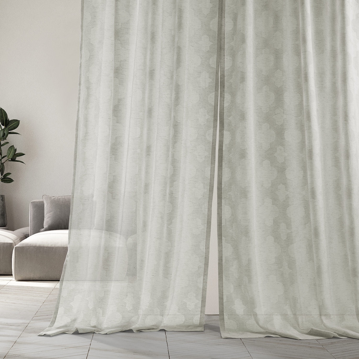 Calais Tile Patterned Faux Linen Sheer Curtain (1 Panel), Calais Tile, 50W X 84L