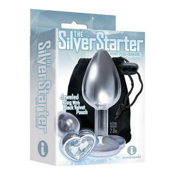THE 9'S The Silver Starter Heart Bejeweled Crystal Glass Anal Plug, Diamond