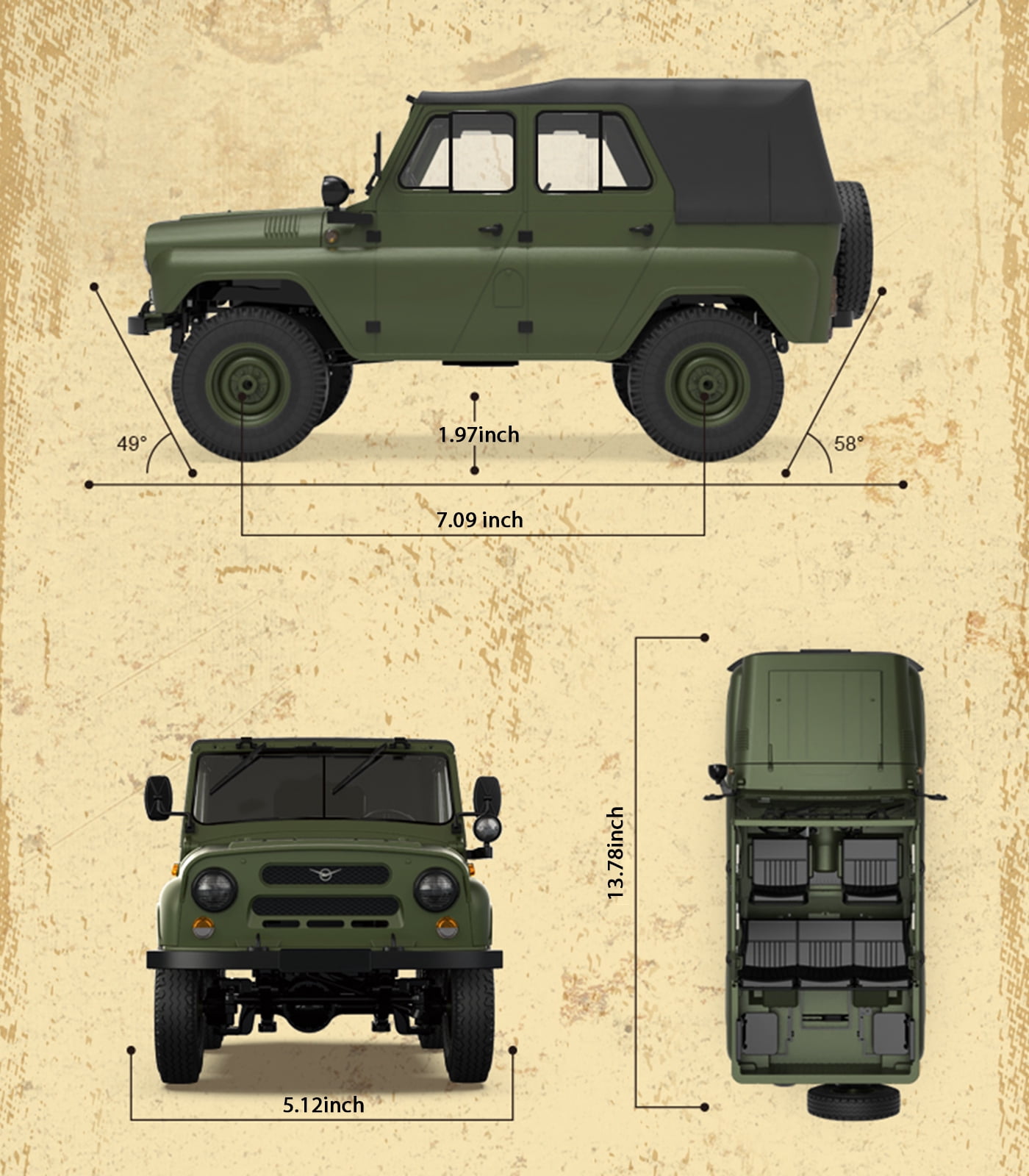 ARRIS WPL C94 UAZ-469 1/12 RC Crawler, 4WD RC Rock Crawler Truck RTF, Off-Road Military RC Car, Hobby-Grade Trail Truck for Adults Green