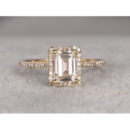 Best 1.25 Ct Moissanite and Diamond Ring with Emerald cut in Yellow (Best Diamond Cut Proportions)