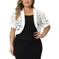 thumbnail image 1 of Cárdigans cortos de talla grande para mujer Agnes Orinda, con frente abierto, mangas cortas, encaje floral y boleros transparentes 4X blanco, 1 of 6