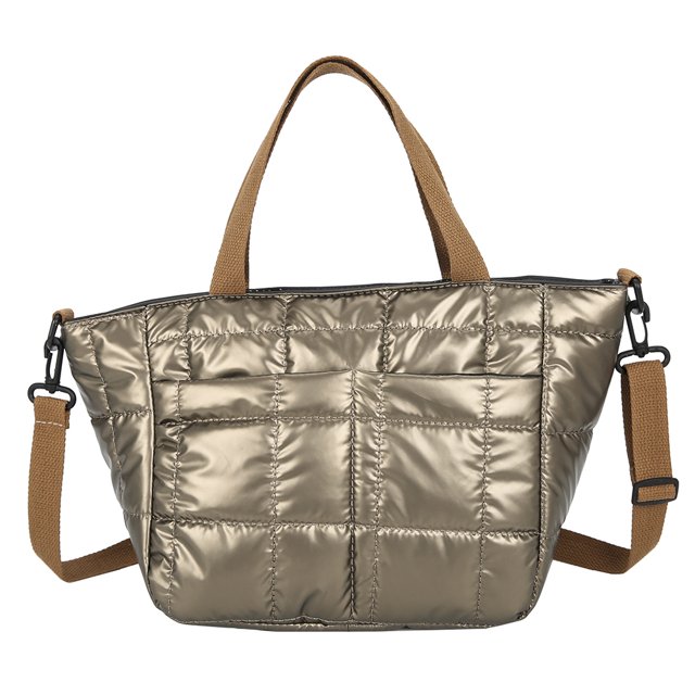 Moda espacio acolchado elegante color sólido bolso con asa superior cremallera enrejado bolso de gran capacidad