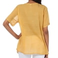 thumbnail image 2 of Sakkas Button Down Embroidered Short Sleeve Semi-Sheer Gauzy Cotton Top / Blouse - Camel - 1XL, 2 of 4
