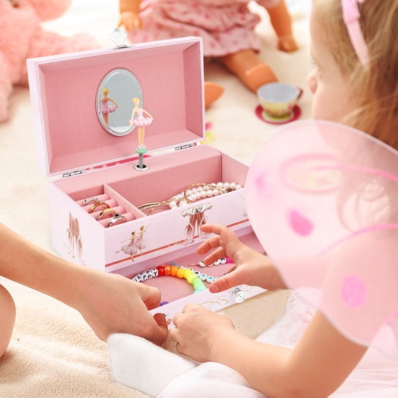 Ikoopy Kid Musical Jewelry Box with Ballerina Decorative Musical Jewelry Storage Case with Drawer Birthday Christmas Present for Little Girl