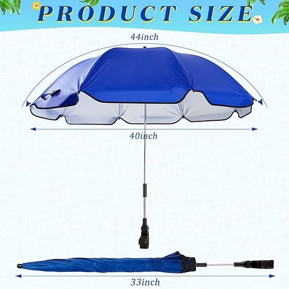 2 Pcs Automatic Chair Umbrella with Universal Clamp 44" UPF 50+ Portable Clamp on Beach Chair Adjustable Wheelchair Umbrella for Outdoor Patio Parasol