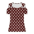 thumbnail image 5 of Women's Eyelet Cold Shoulder Tops Short Sleeve V Neck Polka Dots Print Elegant Casual Dressy Tees Blouses (2XL, Wine), 5 of 6