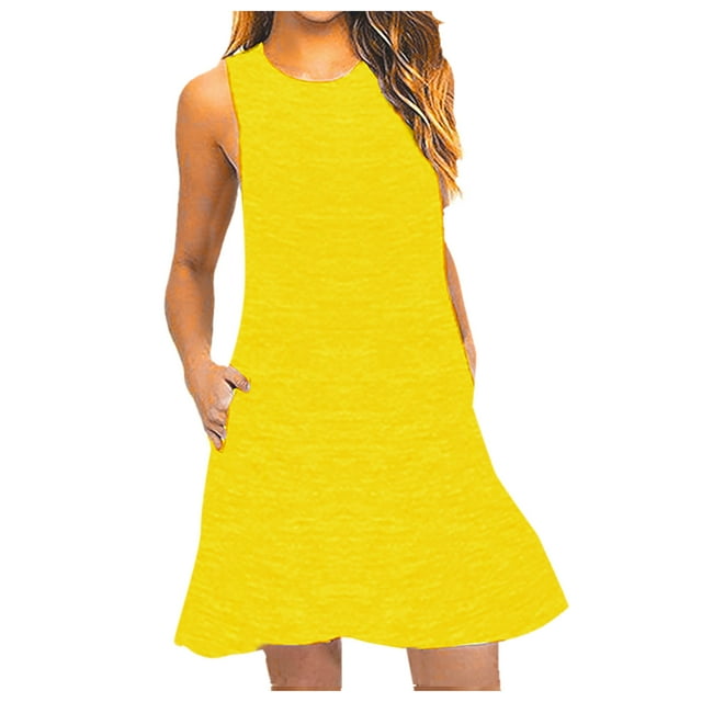 Weiqiqre Robes Originales pour Femmes, Robe Décontractée Sans Manches avec Poches au-Dessus du Genou Ample