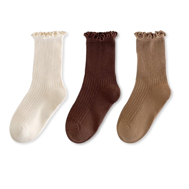Girls 3-Pack Cotton Mid-Calf Socks for Toddlers 1-3 Years, Soft Everyday Wear, Easy On/Off, 26.77 Inch Length
