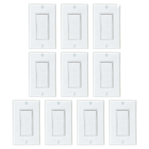 [40-Pack] PROCURU Decorator Paddle Rocker Light Switch, Single Pole, 3-Wire, Grounding 15A 120V-277V, White, UL Certified, Includes Wall Plate Covers