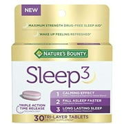 Melatonin By Natures Bounty, Sleep3 Maximum Strength 100% Drug Free Sleep Aid, Dietary Supplement, L-Theanine & Nighttime Herbal Blend Time Release Technology, 10Mg, 30 Tri-Layered Tablets
