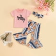 thumbnail image 2 of Xyant Toddler Western Baby Girl Clothes Cow/Horse Print Short Sleeve T-Shirt Elastic Flare Pants Headbands Set Infant Spring Outfits (Pink,2-3 Years), 2 of 6