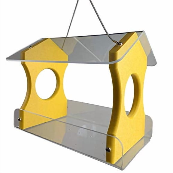 JCs Wildlife Poly Lumber and Acrylic Hanging Bird Feeder with Roof - Holds 3 Cups of Bird Seed (Yellow)