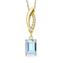 Gem Stone King 14K Yellow Gold Sky Blue Aquamarine and Lab Grown Diamond Pendant Necklace for Women | 0.83 Cttw | Gemstone March Birthstone | Octagon 7X5MM | With 18 inch Chain