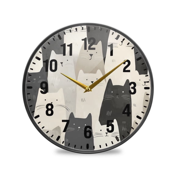 Yayeee Wall Clock Battery Operated 9.5" Silent Quartz Non-Ticking for Living Room Decor, White Cute Cats