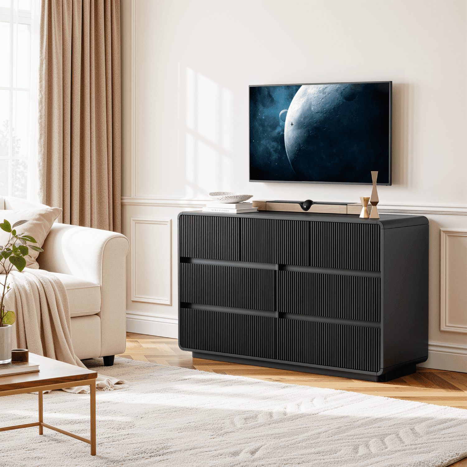 Whalen Spectrum 3-in-1 TV Stand for TVs up to 82”, Black Finish