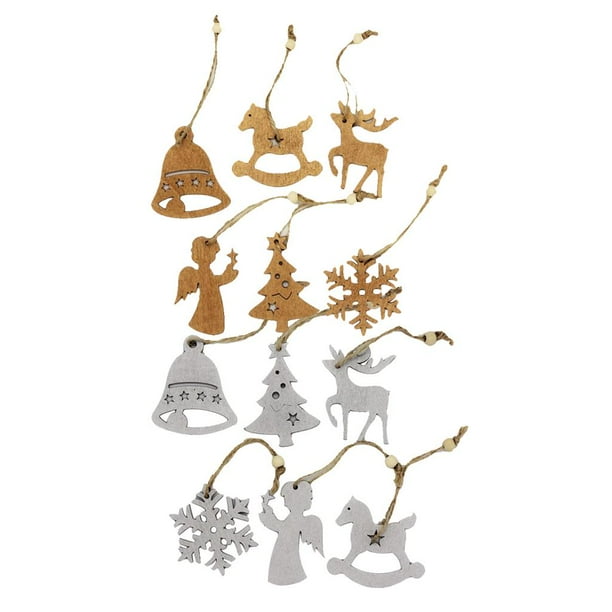 Adornos navideños colgantes de madera para manualidades, decoración y artículos para fiestas. 12 piezas oro plata surtido