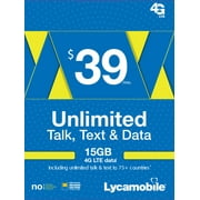 Lycamobile $39 Unlimited 30 Day Plan with International Calling (with 7GB of high speed data, then 2G) (Email Delivery)