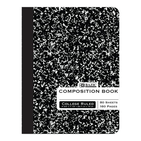 BAZIC Composition Book College Ruled 80 Sheet Black Marble Notebook, 48-Pack