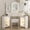 White, variant on Casvik Corner Vanity Desk with LED Mirror, Makeup Vanity Table with Charging Station, Stool and Storage Cabinets, Modern Dressing Table Set, White