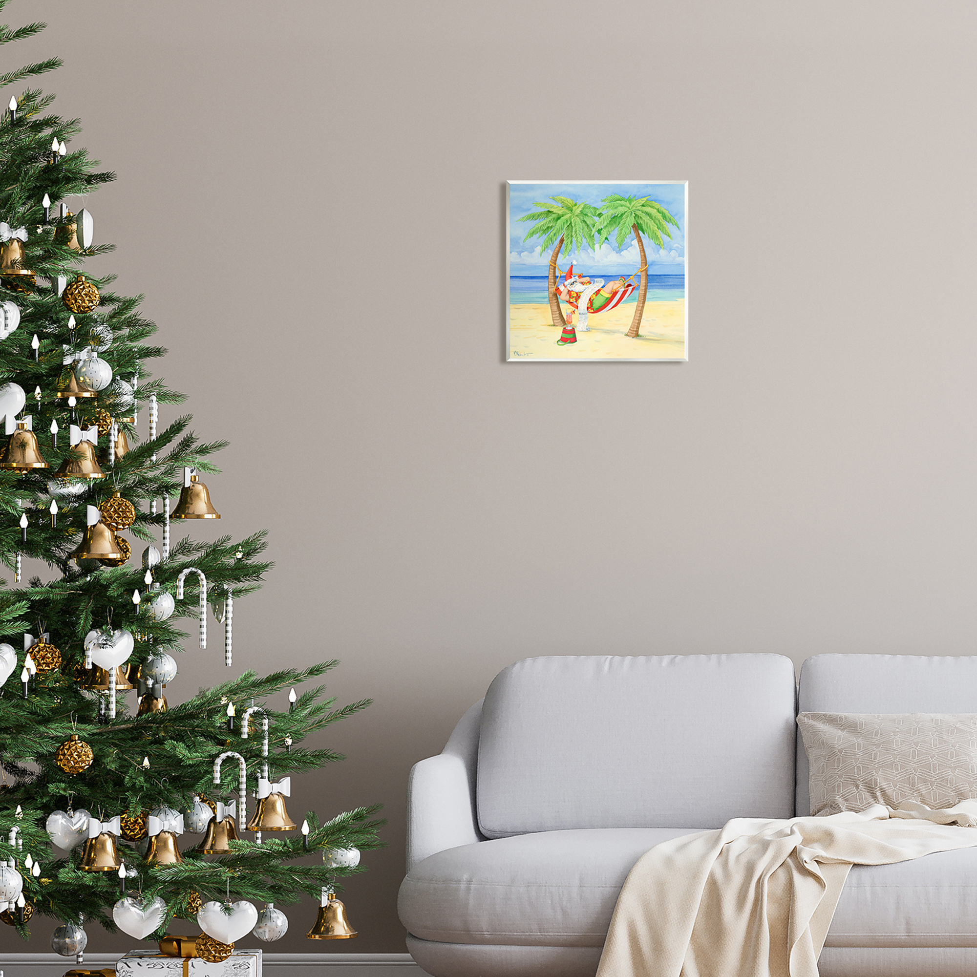 Stupell Industries Santa on Beach Hammock Holiday Painting Unframed Art Print Wall Art, 12 x 12
