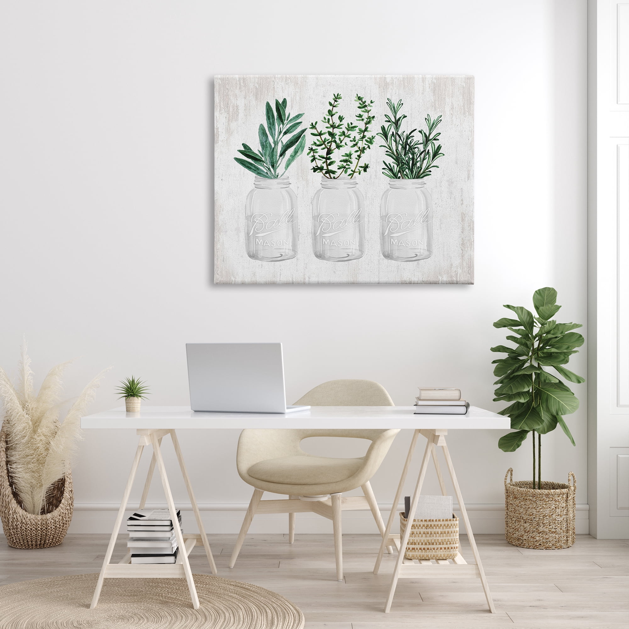 Stupell Industries Kitchen Herbs in Jars Botanical & Floral Painting Gallery Wrapped Canvas Print Wall Art, 48 x 36