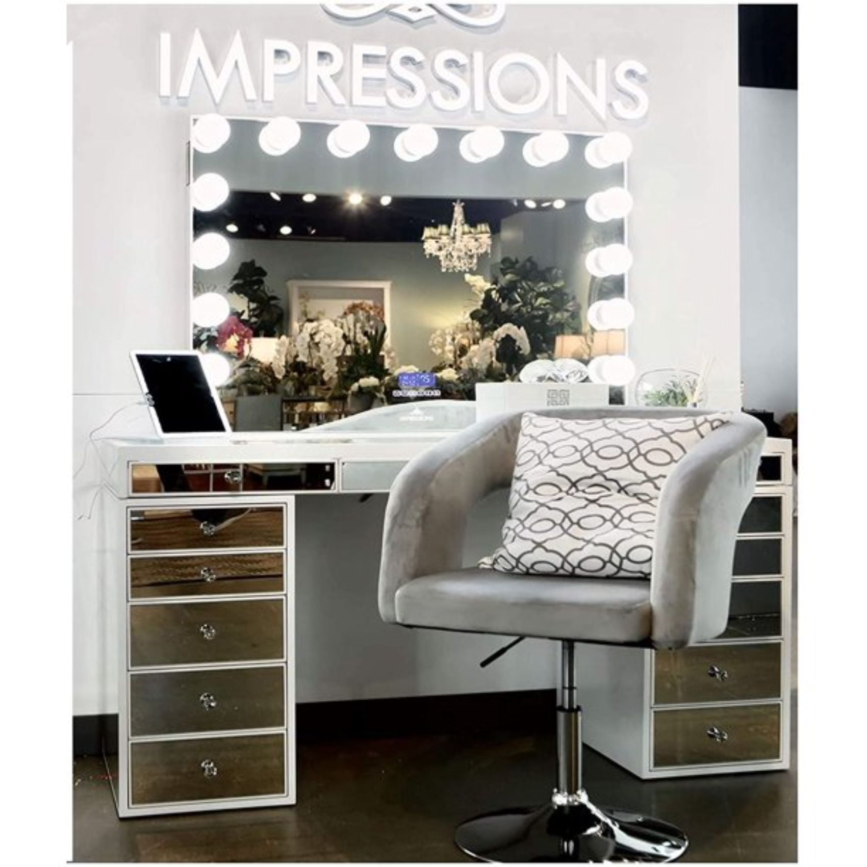 Impressions Vanity Ronni Modern Vanity Chair with Makeup Modern Desk Chair Champagne Velvet Walmart