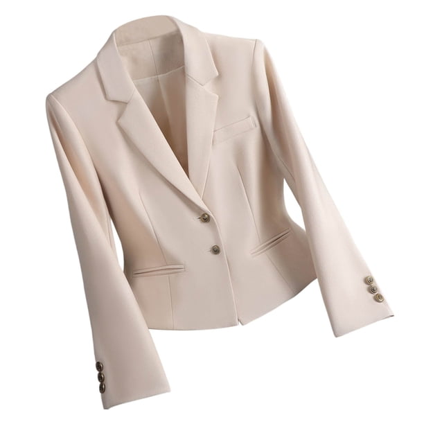 Blazer para mujer, color liso, solapa con botones, elegante chaqueta de traje, parte superior de poliéster para mujer