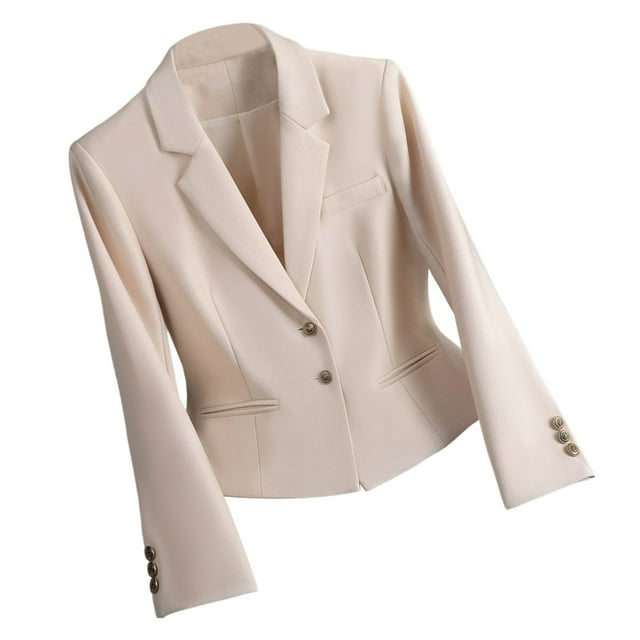 Suit Jacket for Women with Notched Lapel and Button Closure, Solid Color Design, Polyester-Spandex Blend, Regular Length, Casual Wear