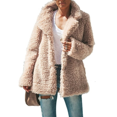 Women's Winter Cardigan Coat Casual Lapel Teedy Bear Fleece Fuzzy Faux ...