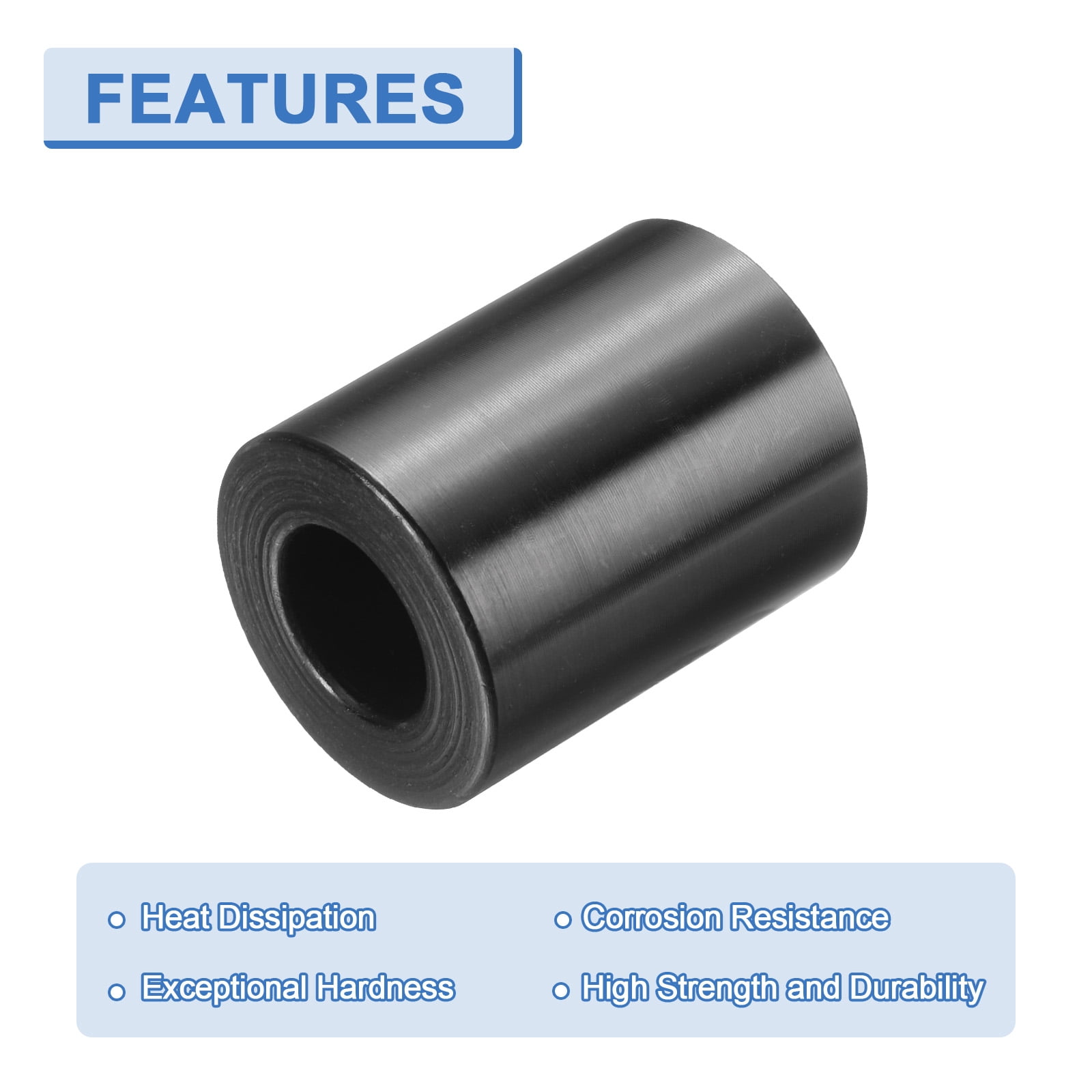 Uxcell 10 Pcs Aluminum Spacer, 1/2" Bore x 1" OD x 1-1/4" Length Black Round Spacer Unthreaded Standoff Bushing Plain Finish Metal Spacers
