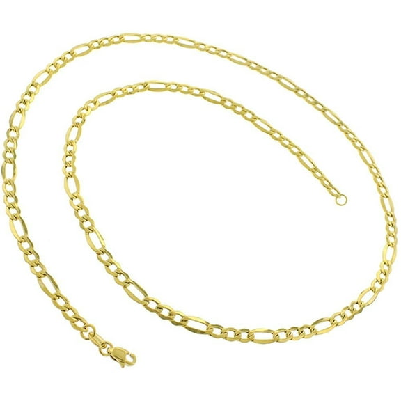 14K Yellow Gold 3mm Hollow Figaro Chain, FREE Microfiber Cloth, Link Mens Womens Necklace, Giorgio Bergamo