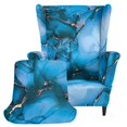 thumbnail image 2 of HUISEFOR Wing Chair Slipcovers, Stretch Wingback Armchair Slipcover, 2 Piece, 1 Wing Cover & 1 Cushion Cover, Anti‑Slip, Easy to Install, Furniture Protector, Blue Gold Marble, 2 of 7