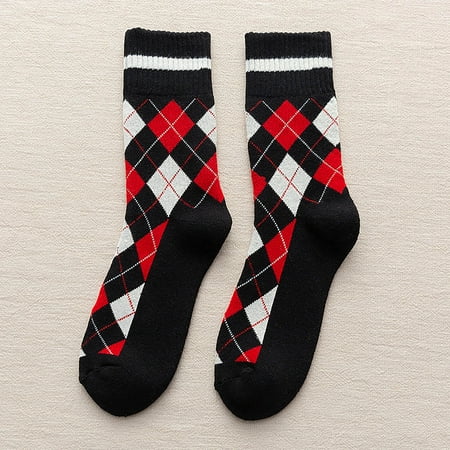 

8 pairs Winter Men Socks Diamond Lattice Terry Middle Tube Stocking socks for women Color random