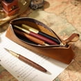 thumbnail image 2 of Under $1 Pencil Case, Vintage Handmade Soft Faux Leather Large Capacity Zipper Pen Pouch, Stylish Stationery Organizer for College Office Travel by PALIFEUR, 2 of 7