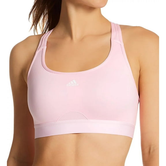 Adidas CLEAR PINK Women's Powerreact Training Medium Sports Bra, US Medium/D-D