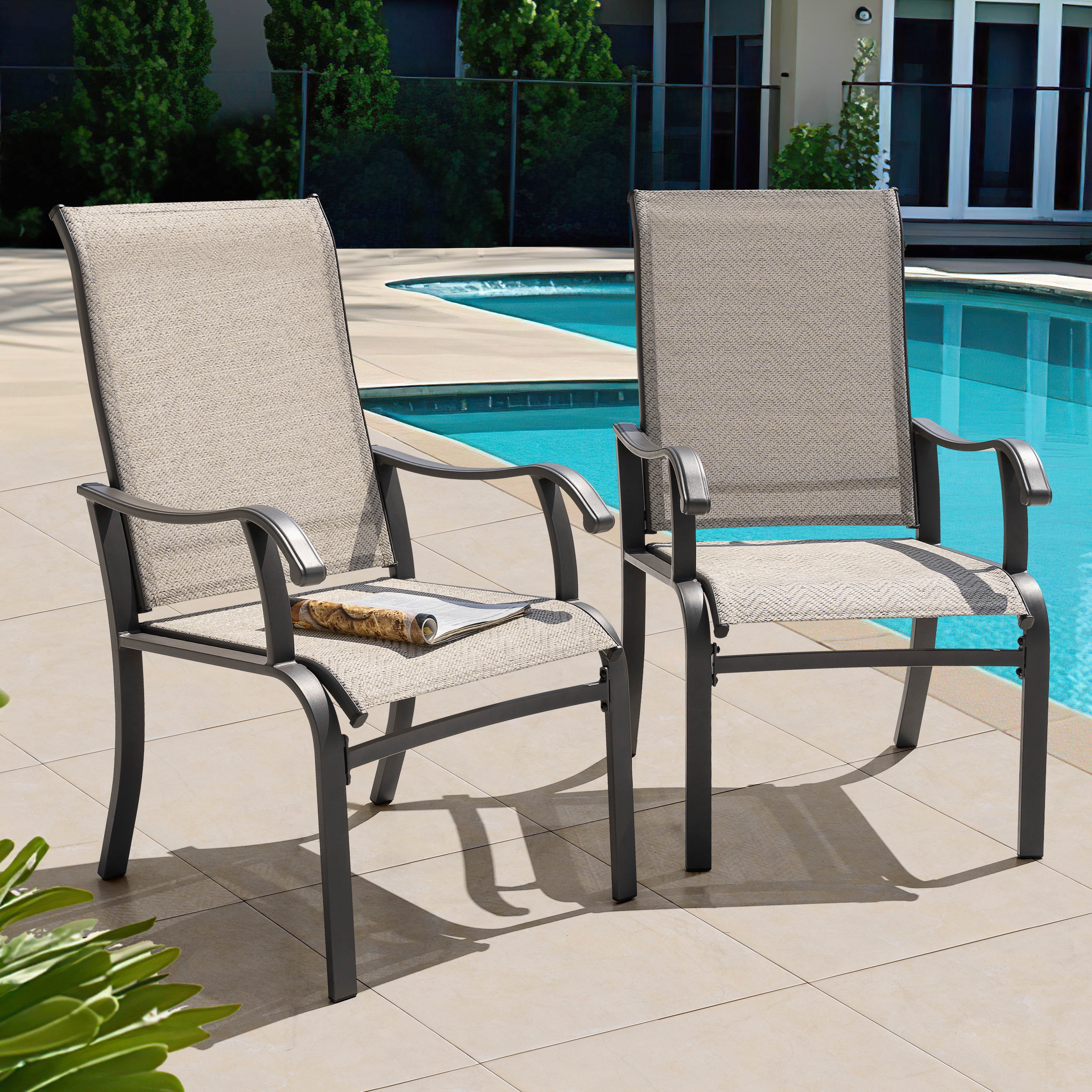 Nuu Garden Outdoor Dining Chairs Set of 2, Patio Dining Furniture Set with Powder-Coated Frame, Weather-Resistant Metal Dining Chairs with Textilene High Back and Wider Seat for Outside, Beige