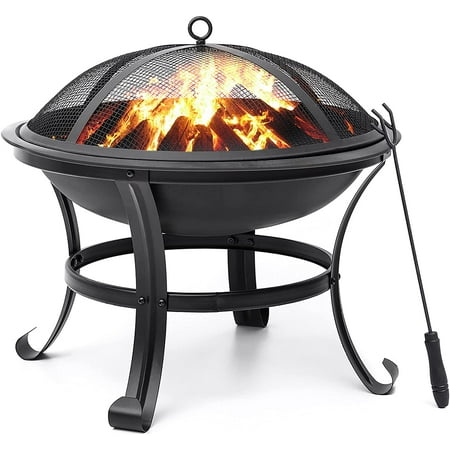 Condition photo showing New/Like New for kingso 22 inch wood burning fire pit for camping picnic bonfire patio outside backyard garden small bonfire pit steel firepit bowl with spark screen, log grate, poker