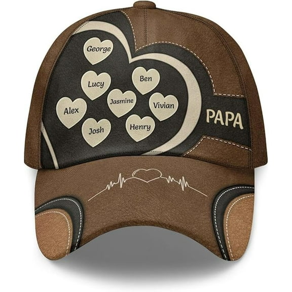 Lotusprinthandmade Personalized Dad Baseball Cap with Kids Name and Heart Embroidery Classic Baseball Cap One Size Multicolor, Dad Cap With Heart Design