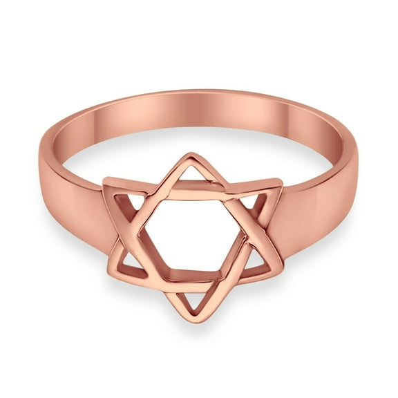 Jewish Star Ring Rose Tone Star of David Judaism Band 925 Sterling Silver size 4