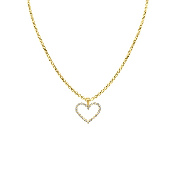 Precious Stars 14K Yellow Gold Cubic Zirconia Ladies Open Heart Pendant with 16" Chain Necklace