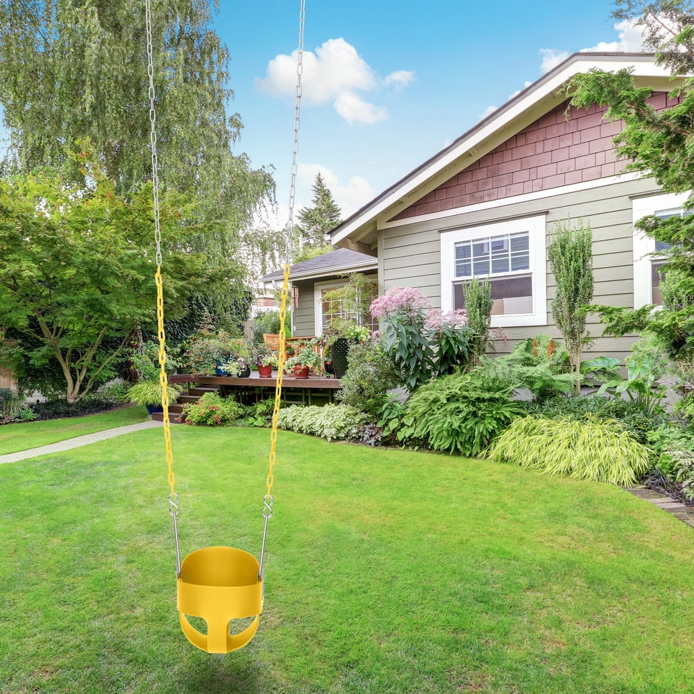 Lowestbest Toddler Swing Seat, High-back Full Bucket Swing Set with Plastic Coated Chains for Fun, Yellow Lowestbest Toddler Swing Seat, High-back Full Bucket Swing Set with Plastic Coated Chains for Fun, Yellow