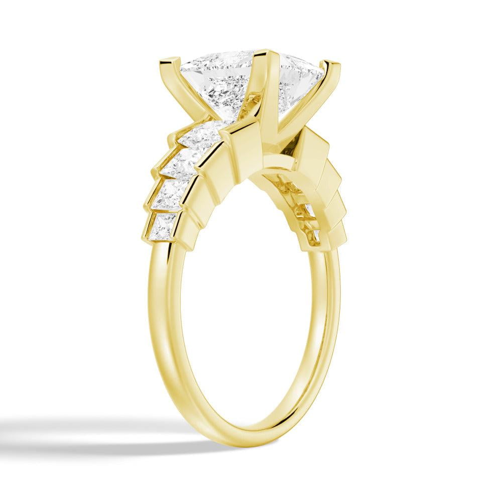 ESTE ORIGIN 4Ct Princess Cut Moissanite Engagement Ring Set - Bridal Wedding Ring Set with Eternity Band 14K Yellow Gold US 7.5