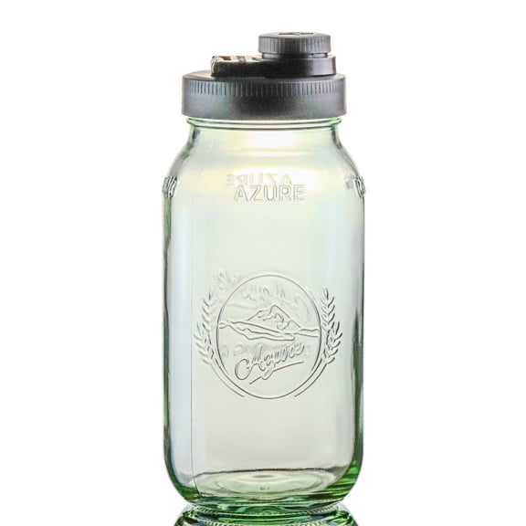 Brewing America 64 oz Large Black Glass Mason Drinking Jar with Lid