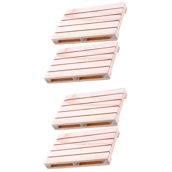 4 Pcs Mini Wooden Tray Home Decor Cup Coaster Household Drink Coasters Pallet Pad Daily